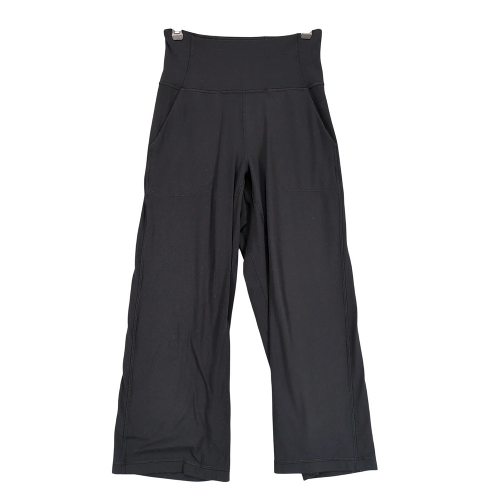 Lululemon Black Cropped Yoga Pants Womens S Stretch Soft Microfiber Waist Pocket